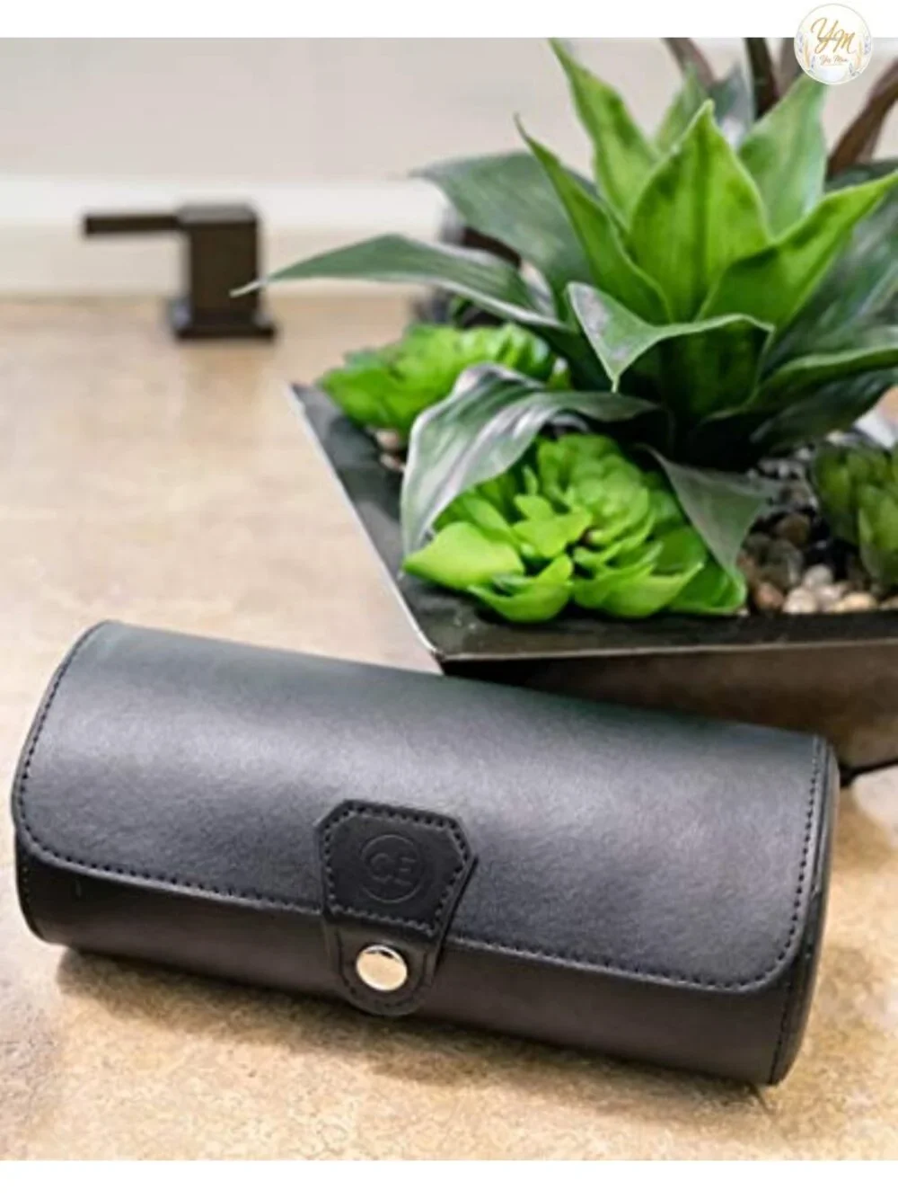 Vegan faux leather 3-Watch Travel Case Roll Organizer for Men Women